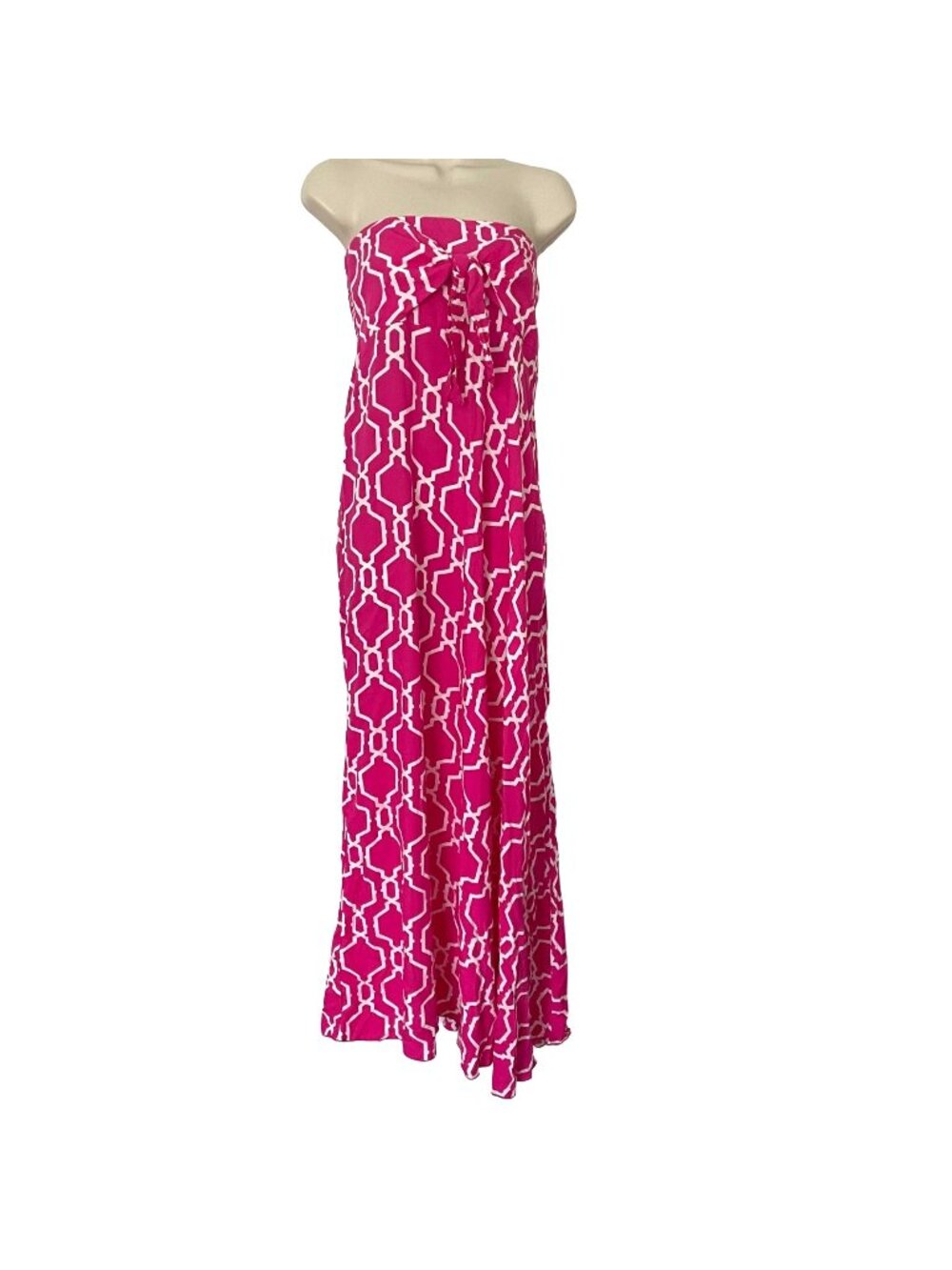 Escapada Strapless Therese Maxi Dress Pink Morocco Geometric Smocked Sz M NWD